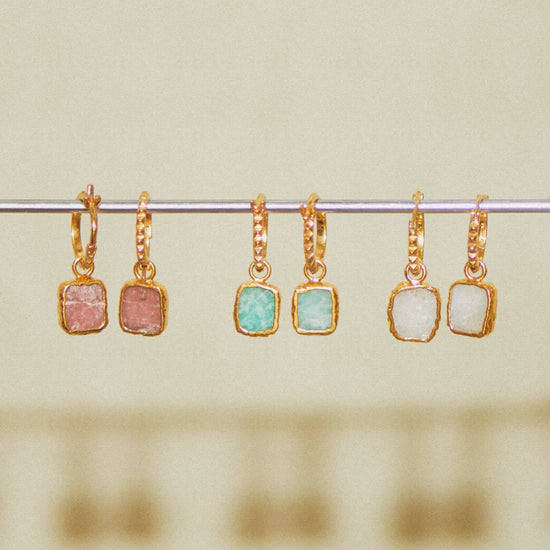 Mini Pyramid Charm Hoop Earrings | 18ct Gold Plated Vermeil/Rainbow Moonstone Earrings Missoma 