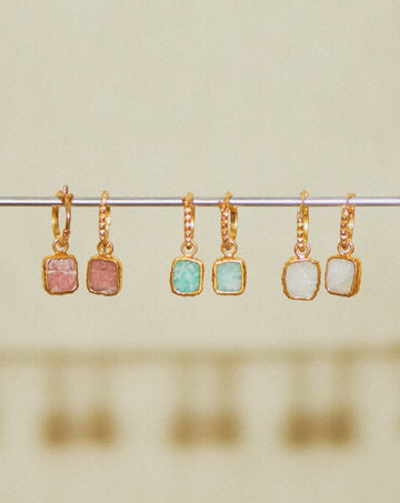Mini Pyramid Charm Hoop Earrings | 18ct Gold Plated Vermeil/Rainbow Moonstone Earrings Missoma 
