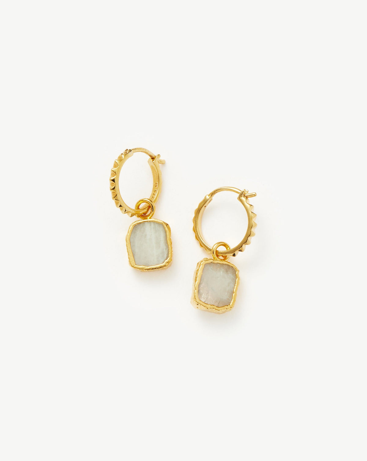 Mini Pyramid Charm Hoop Earrings 18ct Vermeil Rainbow Moonstone