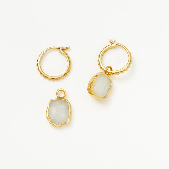 Mini Pyramid Charm Hoop Earrings | 18ct Gold Plated Vermeil/Rainbow Moonstone Earrings Missoma 