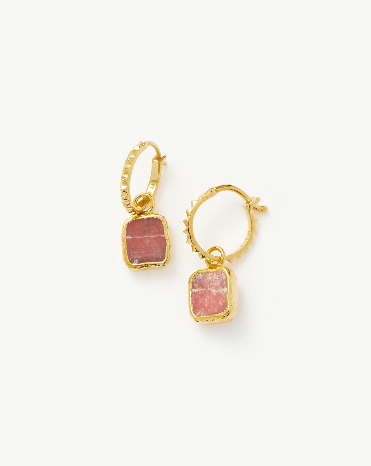 Mini Pyramid Charm Hoop Earrings 18ct Vermeil Rhodochrosite