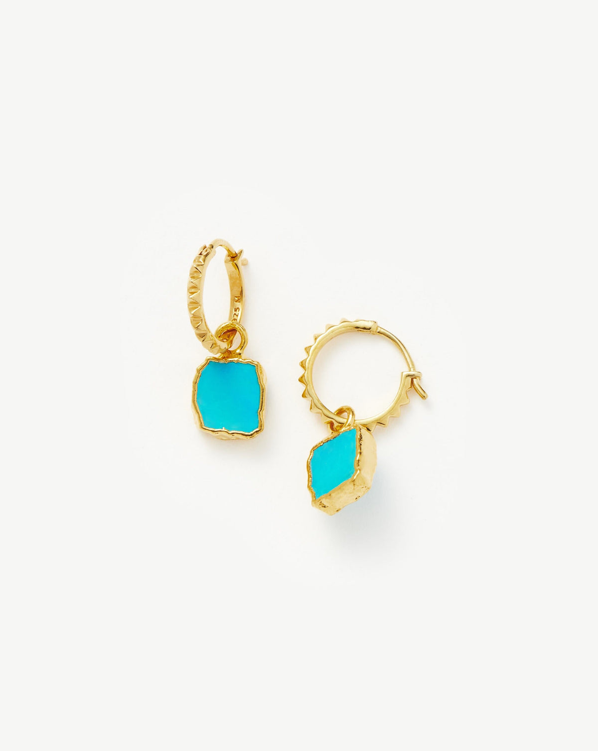 Mini Pyramid Charm Hoop Earrings 18ct Vermeil Turquoise