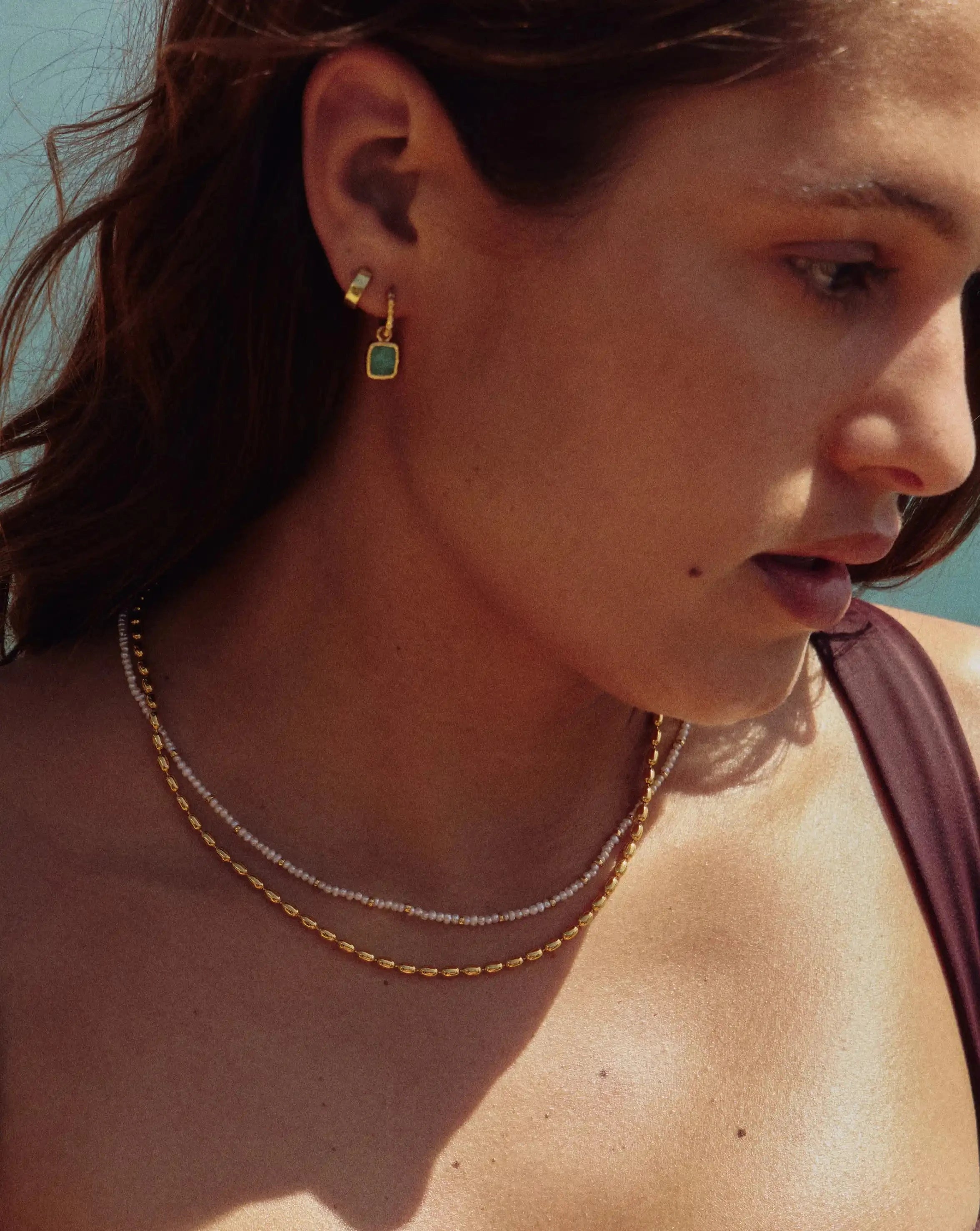 Mini Pyramid Charm Hoop Earrings | 18ct Gold Vermeil/Amazonite Earrings Missoma 