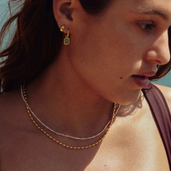 Mini Pyramid Charm Hoop Earrings | 18ct Gold Vermeil/Amazonite Earrings Missoma 