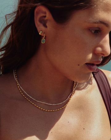 Mini Pyramid Charm Hoop Earrings | 18ct Gold Vermeil/Amazonite Earrings Missoma 
