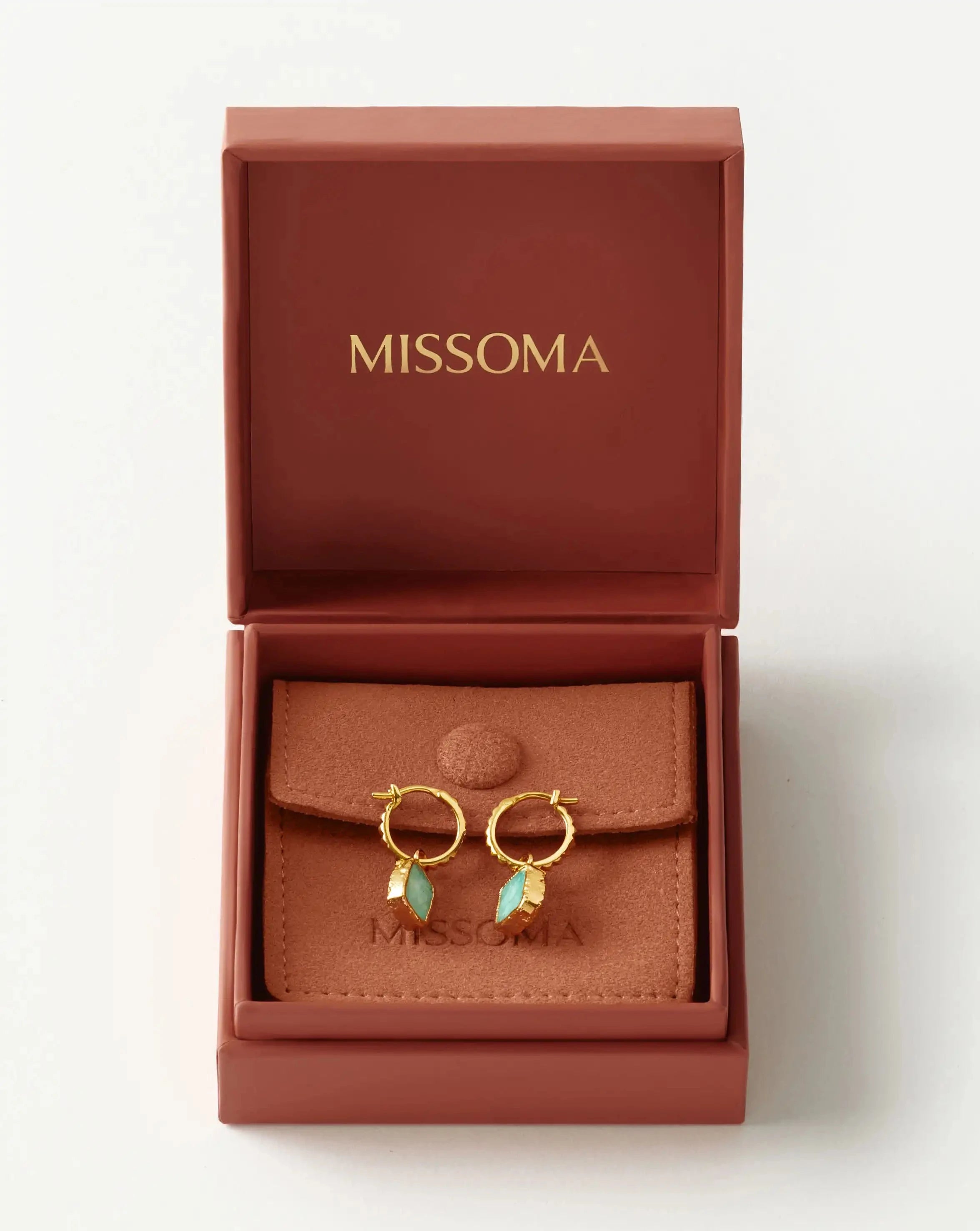 Mini Pyramid Charm Hoop Earrings | 18ct Gold Vermeil/Amazonite Earrings Missoma 