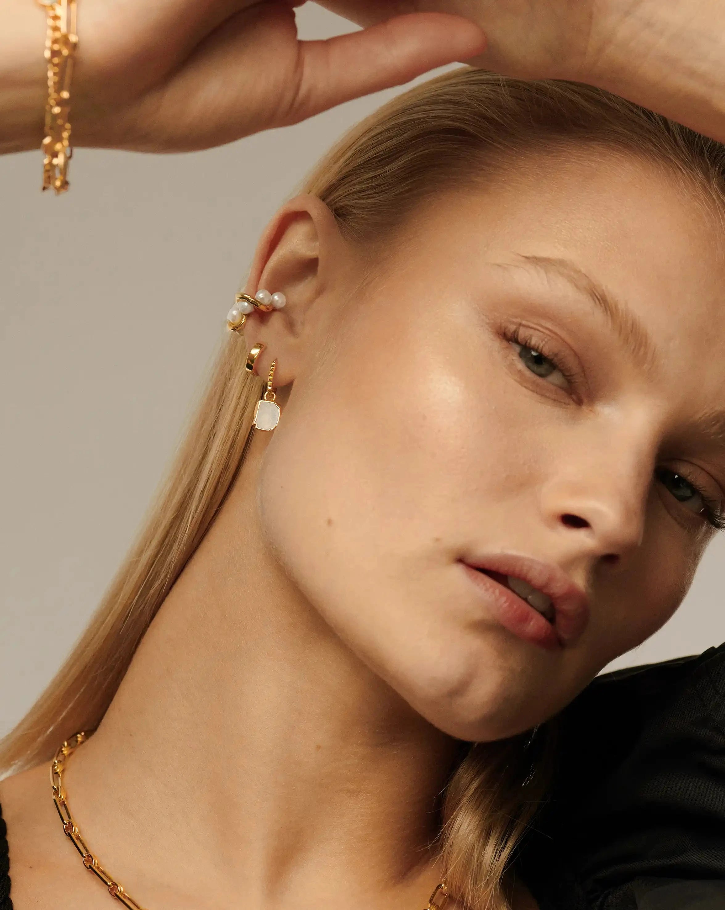 Mini Pyramid Charm Hoop Earrings | 18ct Gold Vermeil/Rainbow Moonstone Earrings Missoma 