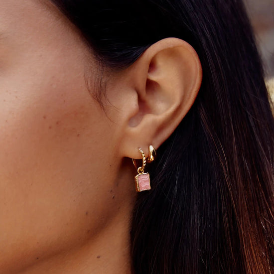 Mini Pyramid Charm Hoop Earrings | 18ct Gold Vermeil/Rhodochrosite Earrings Missoma 