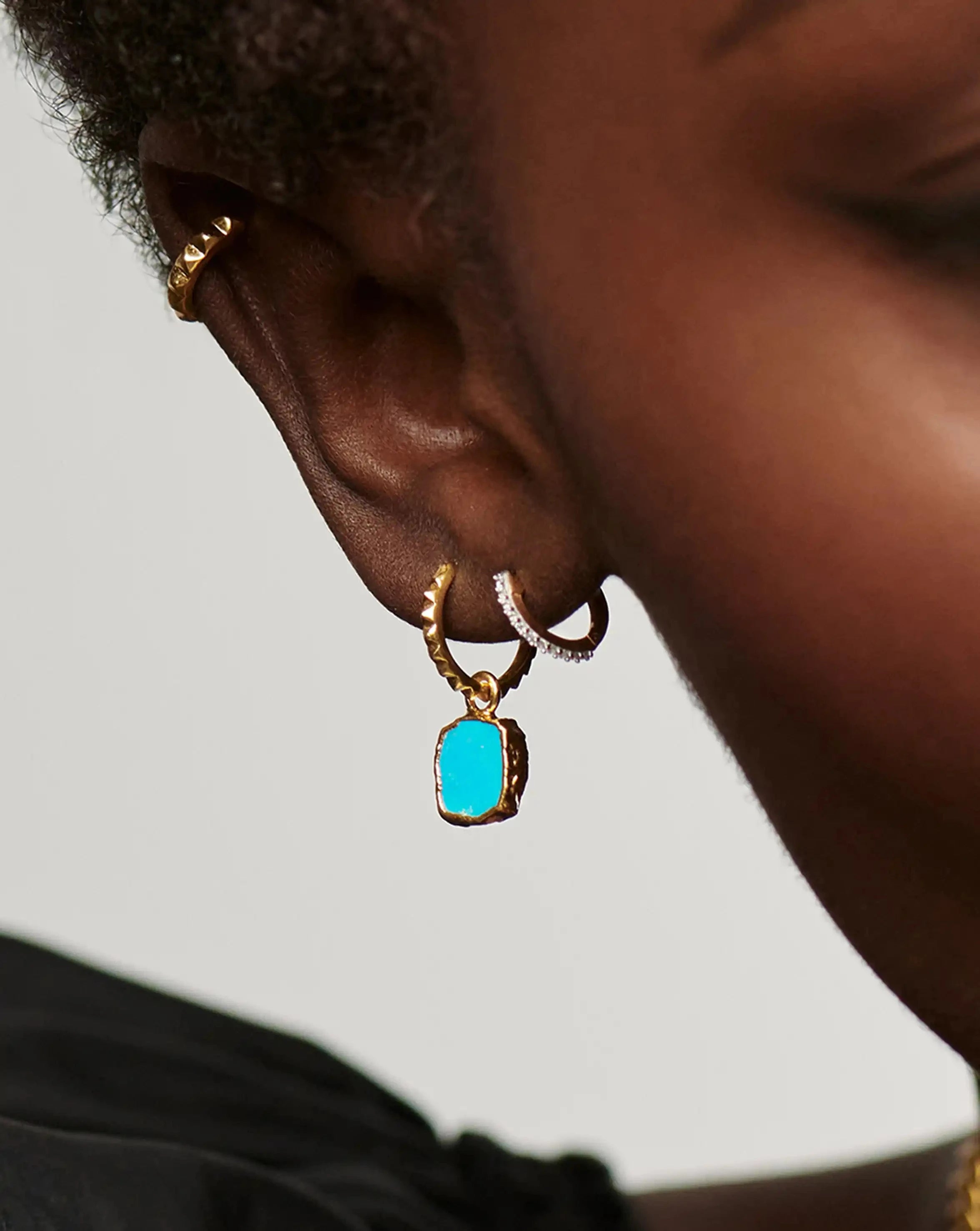 Mini Pyramid Charm Hoop Earrings | 18ct Gold Vermeil/Turquoise Earrings Missoma 