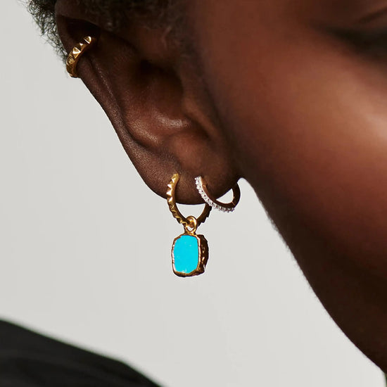 Mini Pyramid Charm Hoop Earrings | 18ct Gold Vermeil/Turquoise Earrings Missoma 