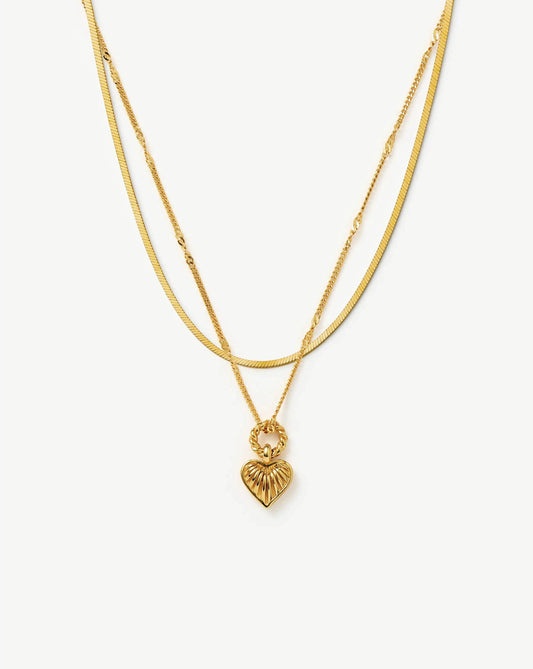 Mini Ridge Heart Chain Necklace Set | 18ct Gold Plated Necklaces Missoma 