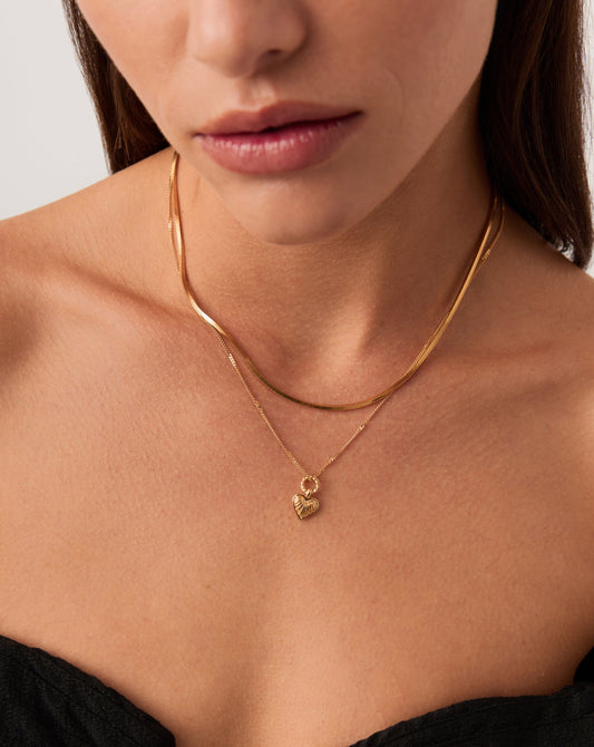 Mini Ridge Heart Charm Pendant Necklace | 18ct Gold Plated Necklaces Missoma 