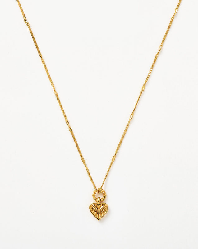 Mini Ridge Heart Charm Pendant Necklace | 18ct Gold Plated