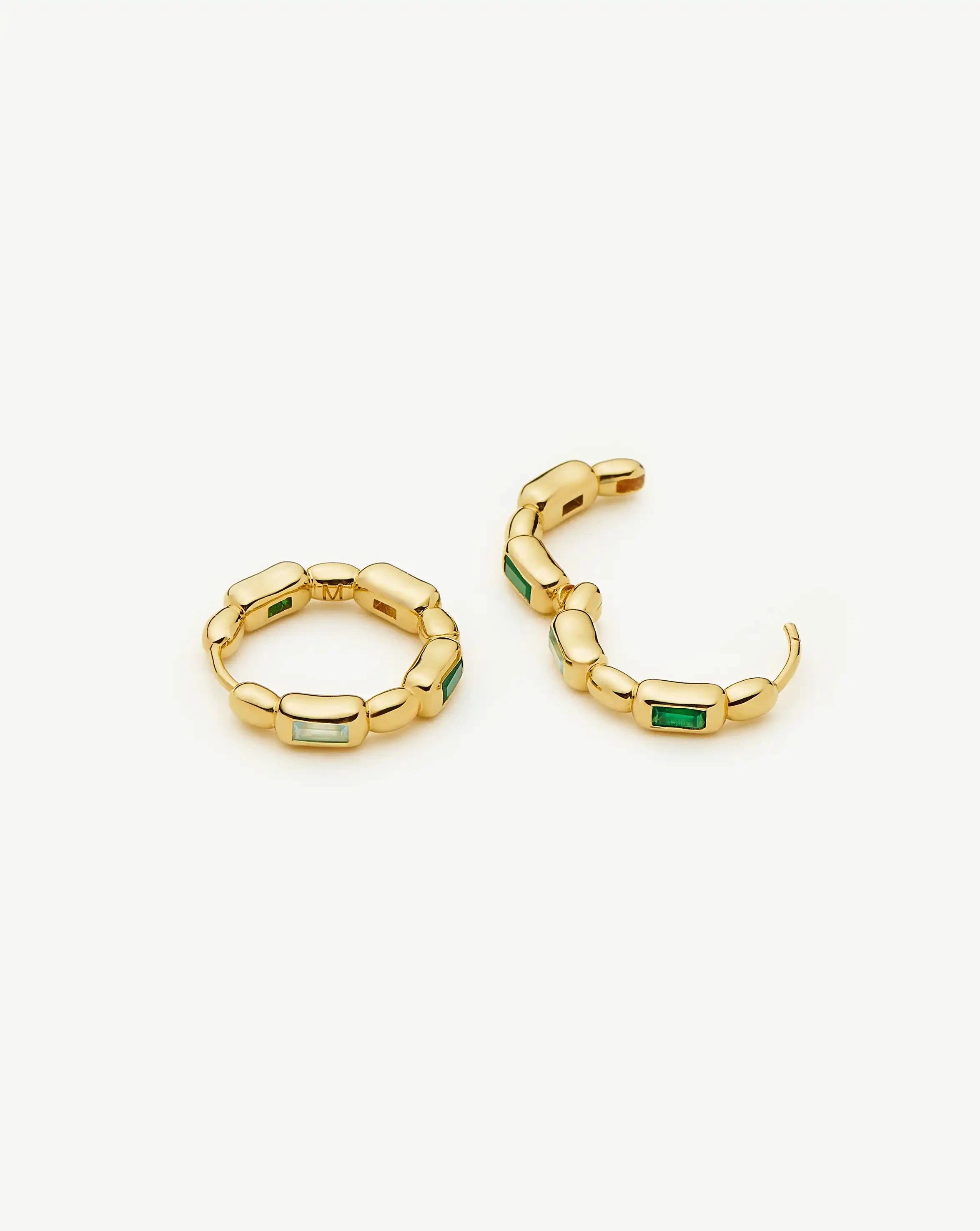 Molten Gemstone Baguette Small Hoop Earrings | 18ct Gold Plated/Blue and Green Onyx Earrings Missoma 
