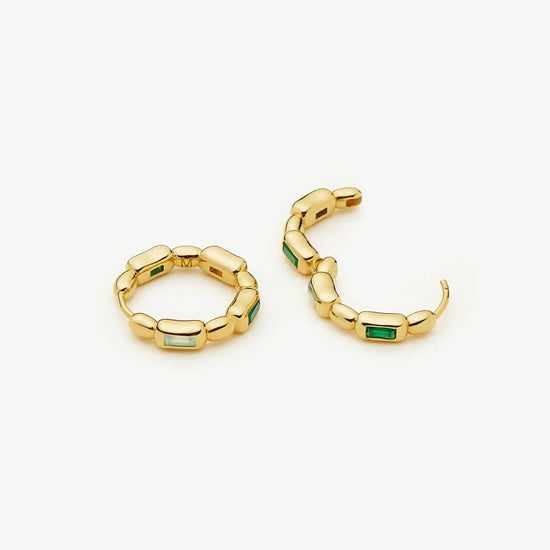 Molten Gemstone Baguette Small Hoop Earrings | 18ct Gold Plated/Blue and Green Onyx Earrings Missoma 