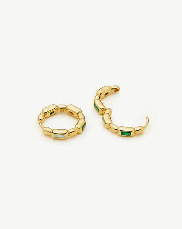 Molten Gemstone Baguette Small Hoop Earrings | 18ct Gold Plated/Blue and Green Onyx Earrings Missoma 