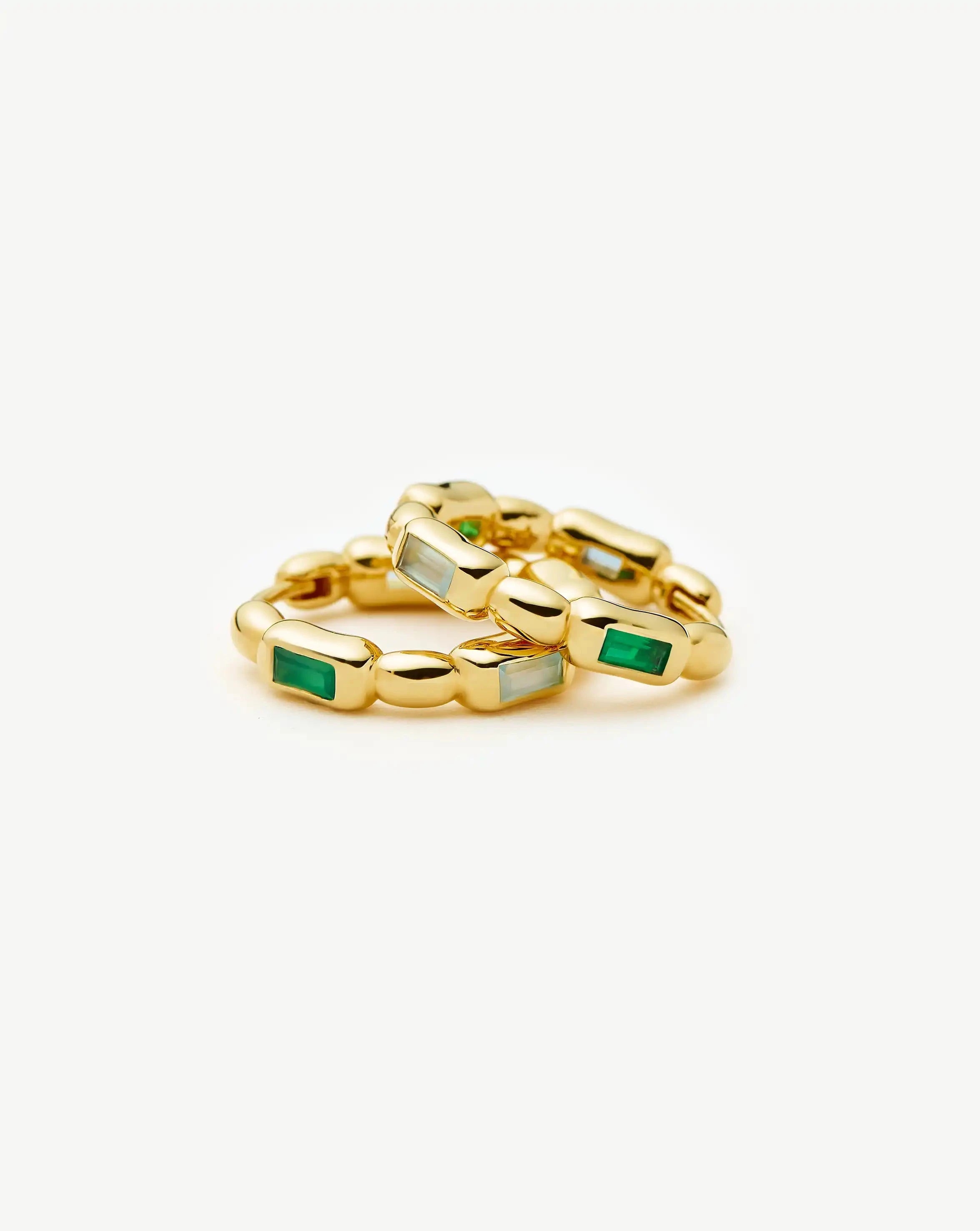 Molten Gemstone Baguette Small Hoop Earrings | 18ct Gold Plated/Blue and Green Onyx Earrings Missoma 