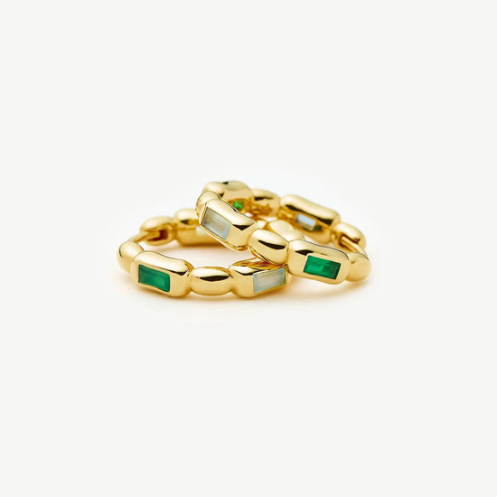 Molten Gemstone Baguette Small Hoop Earrings | 18ct Gold Plated/Blue and Green Onyx Earrings Missoma 