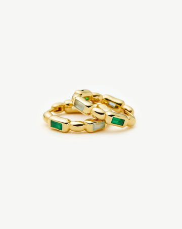 Molten Gemstone Baguette Small Hoop Earrings | 18ct Gold Plated/Blue and Green Onyx Earrings Missoma 