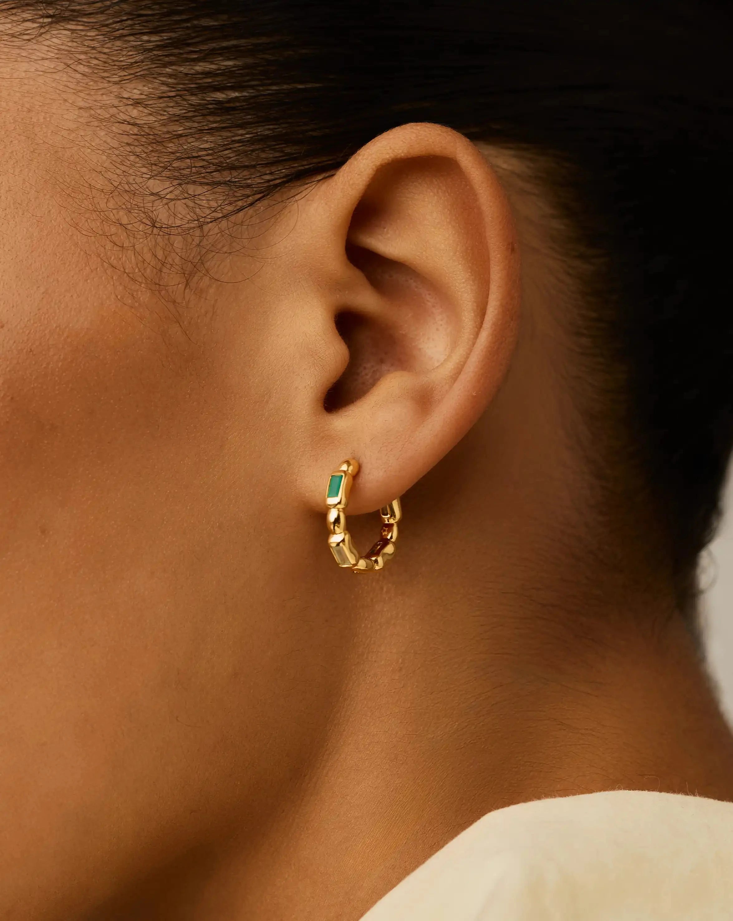 Molten Gemstone Baguette Small Hoop Earrings | 18ct Gold Plated/Blue and Green Onyx Earrings Missoma 