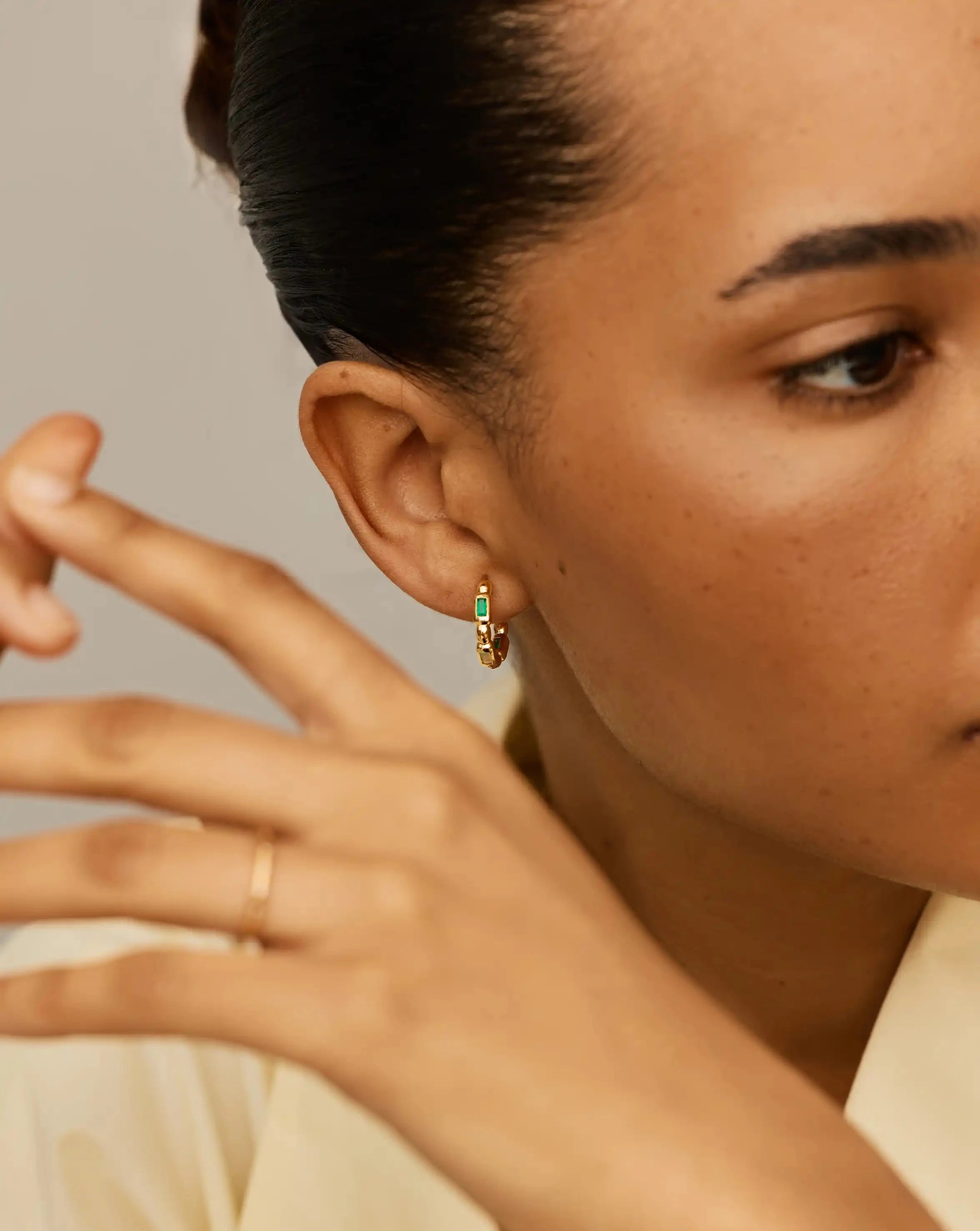 Molten Gemstone Baguette Small Hoop Earrings | 18ct Gold Plated/Blue and Green Onyx Earrings Missoma 