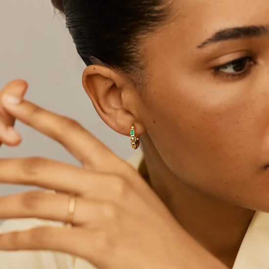 Molten Gemstone Baguette Small Hoop Earrings | 18ct Gold Plated/Blue and Green Onyx Earrings Missoma 