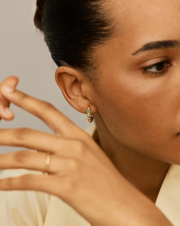Molten Gemstone Baguette Small Hoop Earrings | 18ct Gold Plated/Blue and Green Onyx Earrings Missoma 