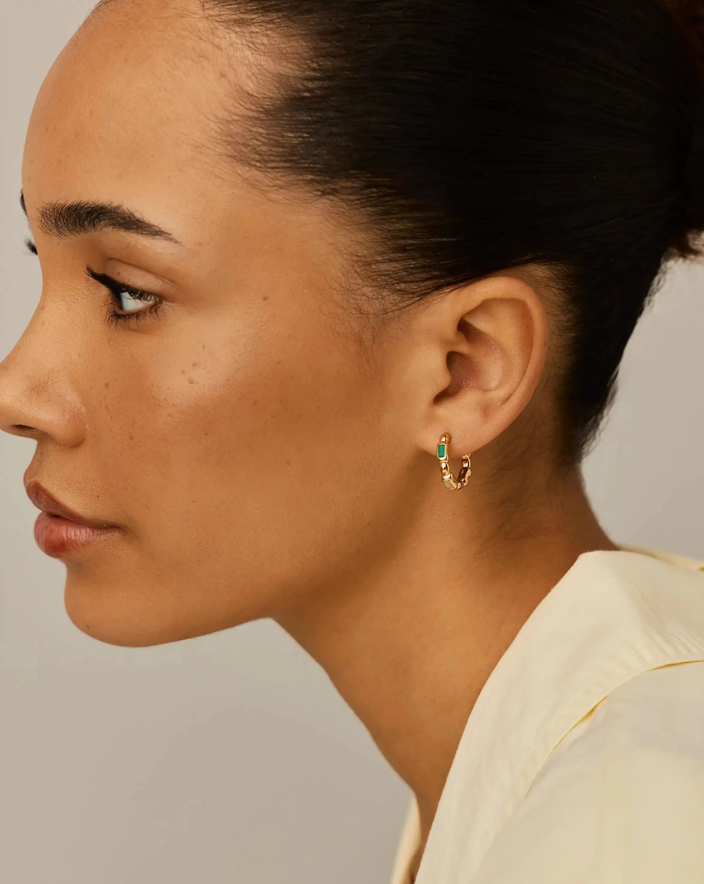 Molten Gemstone Baguette Small Hoop Earrings | 18ct Gold Plated/Blue and Green Onyx Earrings Missoma 