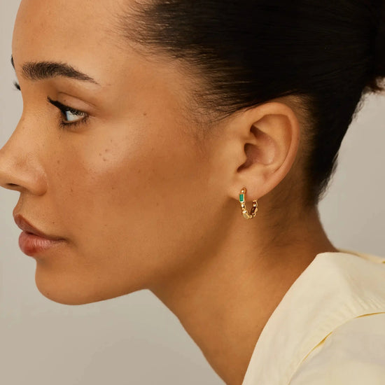 Molten Gemstone Baguette Small Hoop Earrings | 18ct Gold Plated/Blue and Green Onyx Earrings Missoma 