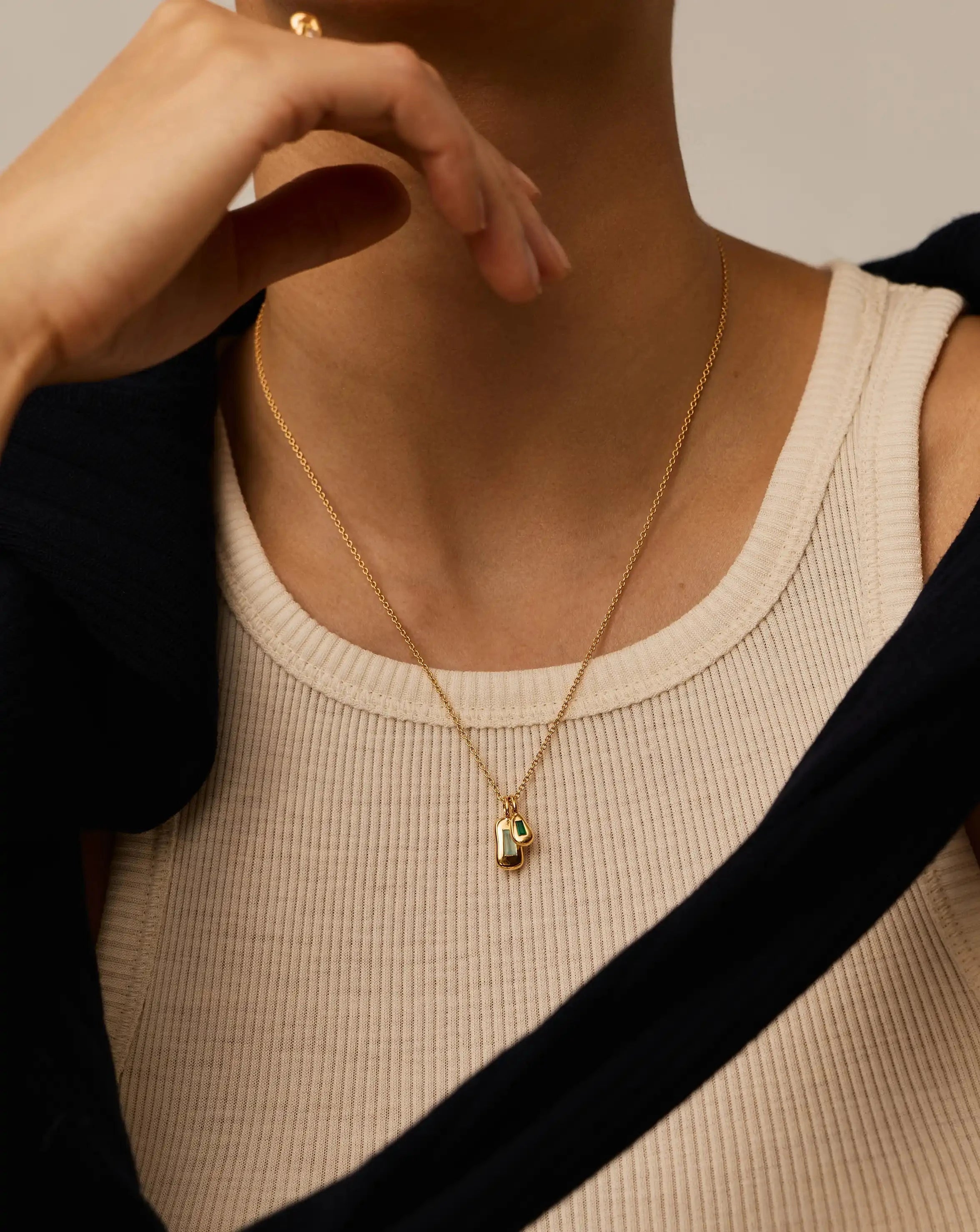 Molten Gemstone Bean Pendant Necklace | 18ct Gold Plated/Blue and Green Onyx Necklaces Missoma 