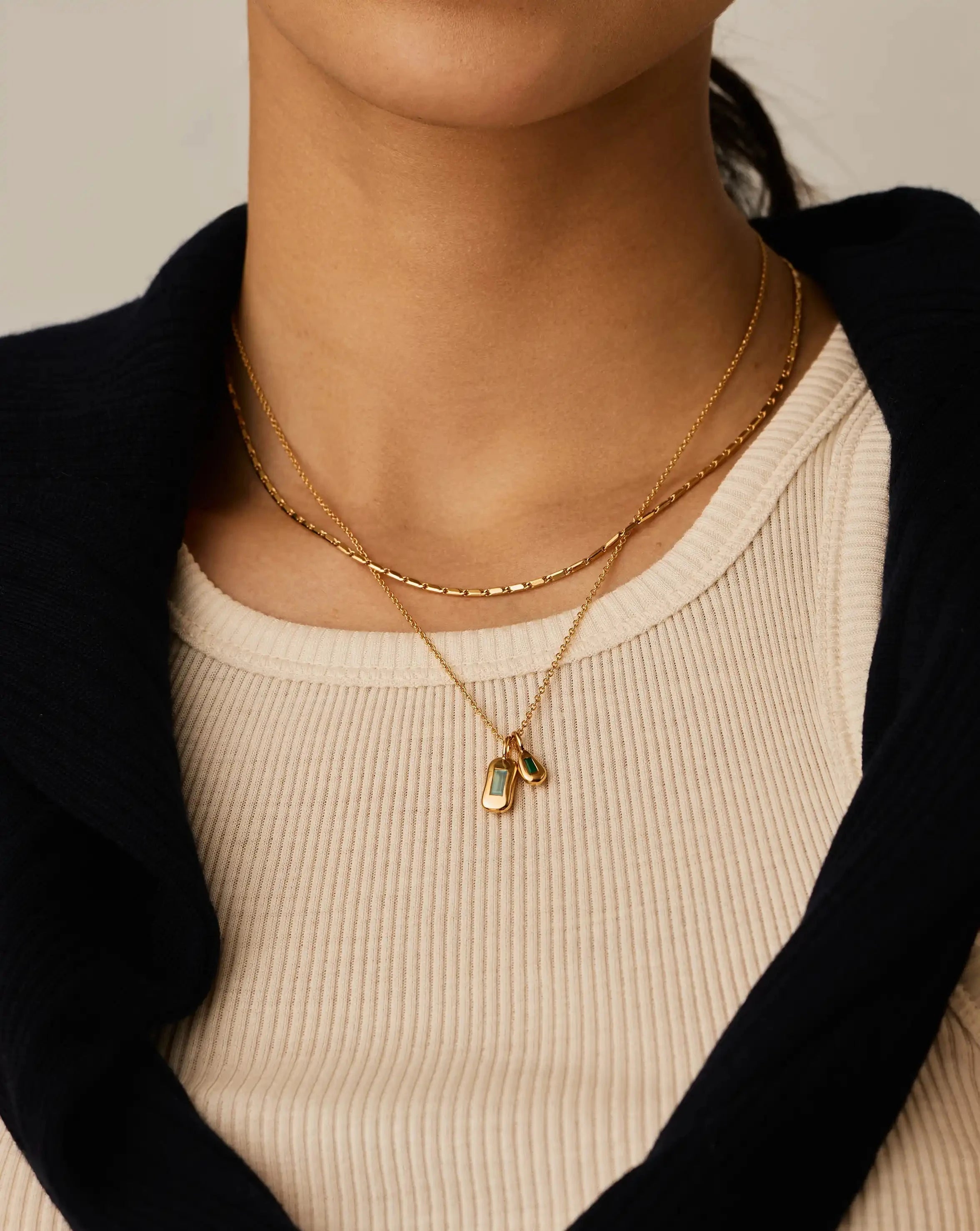 Molten Gemstone Bean Pendant Necklace | 18ct Gold Plated/Blue and Green Onyx Necklaces Missoma 
