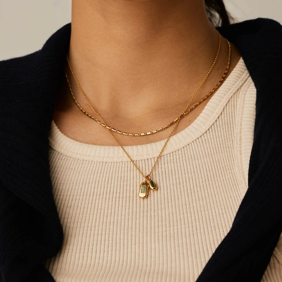 Molten Gemstone Bean Pendant Necklace | 18ct Gold Plated/Blue and Green Onyx Necklaces Missoma 