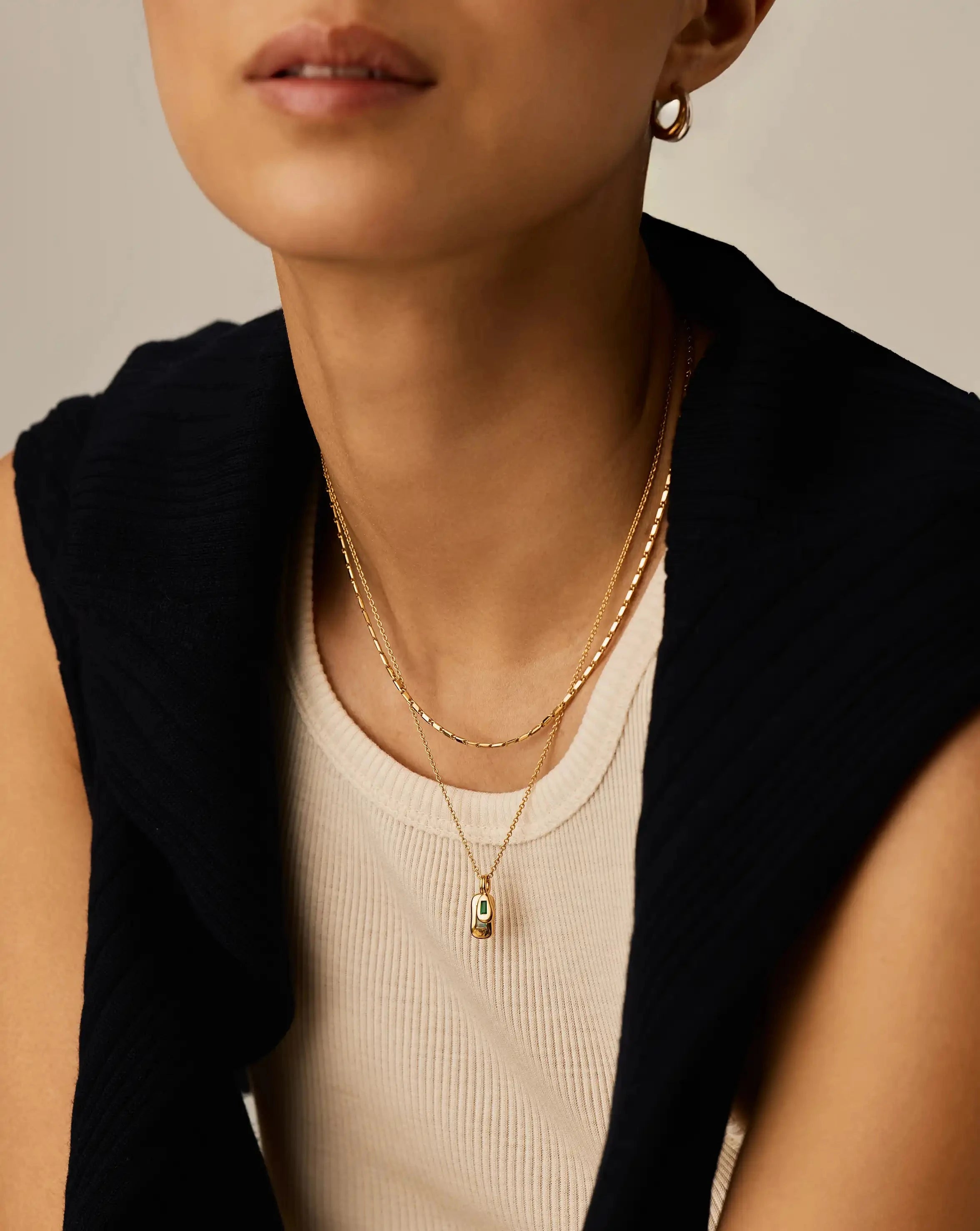 Molten Gemstone Bean Pendant Necklace | 18ct Gold Plated/Blue and Green Onyx Necklaces Missoma 
