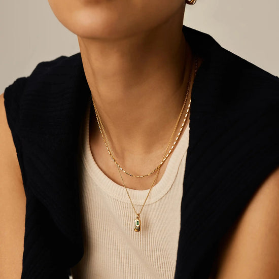 Molten Gemstone Bean Pendant Necklace | 18ct Gold Plated/Blue and Green Onyx Necklaces Missoma 