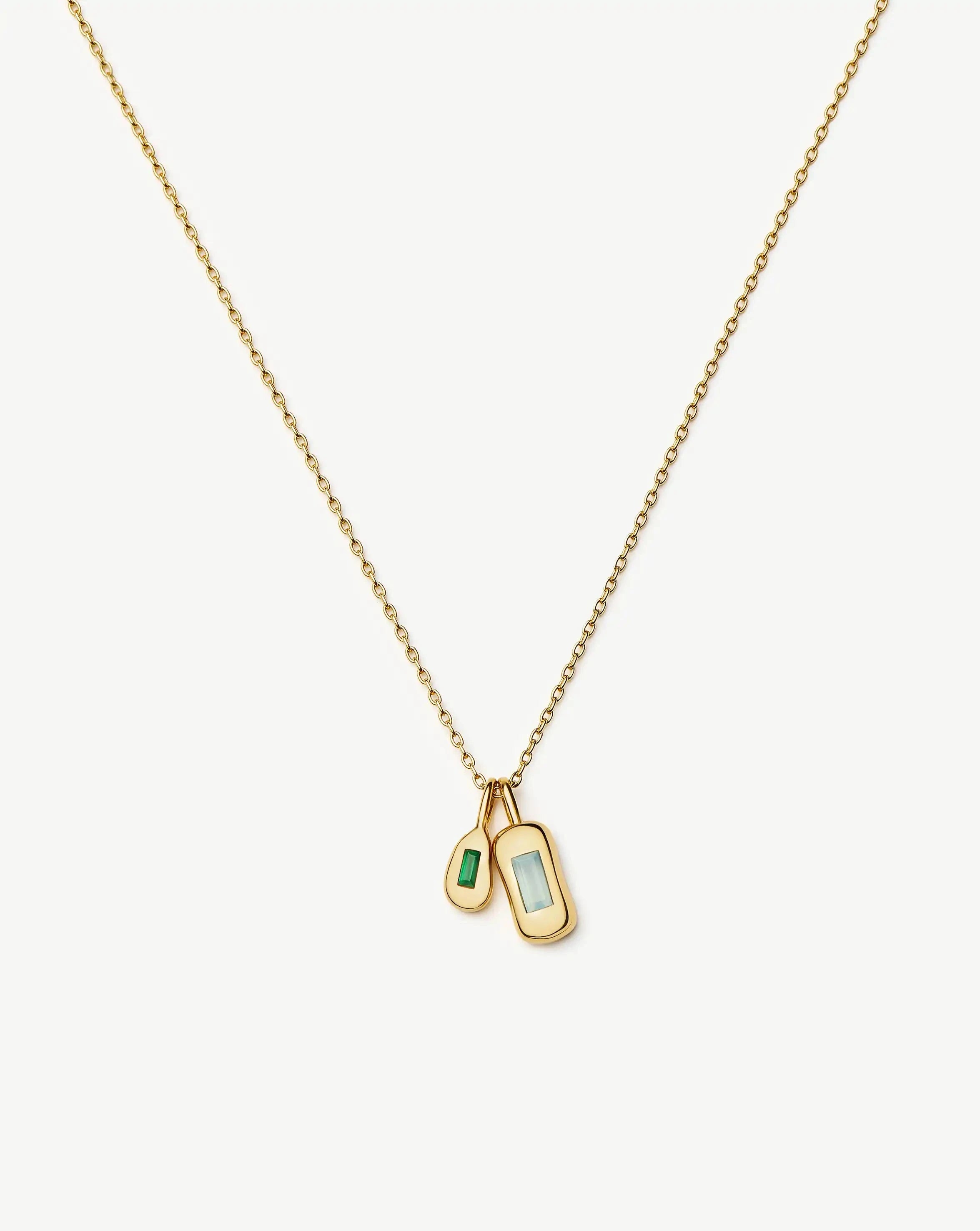 Molten Gemstone Bean Pendant Necklace | 18ct Gold Plated/Blue and Green Onyx Necklaces Missoma 