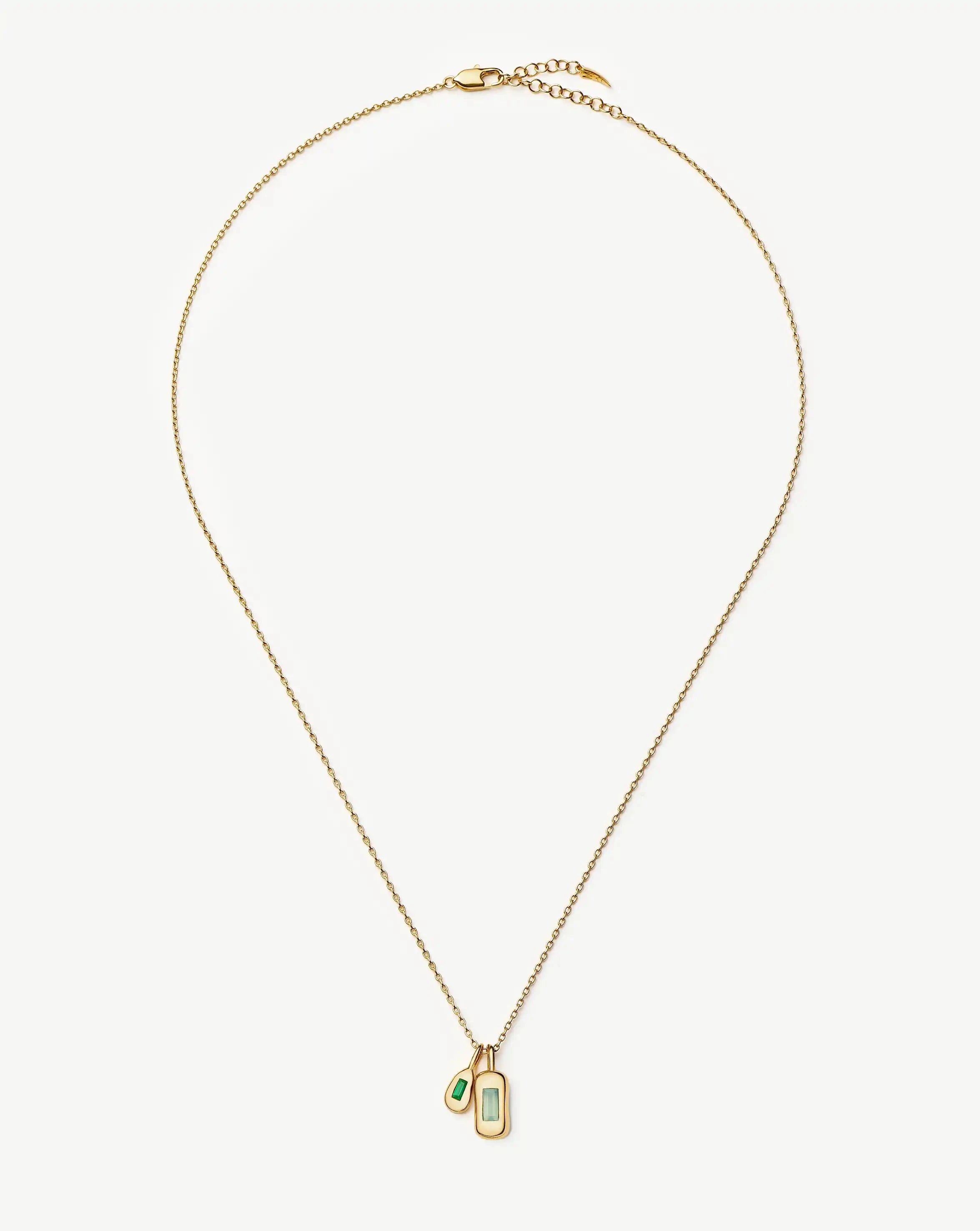 Molten Gemstone Bean Pendant Necklace | 18ct Gold Plated/Blue and Green Onyx Necklaces Missoma 