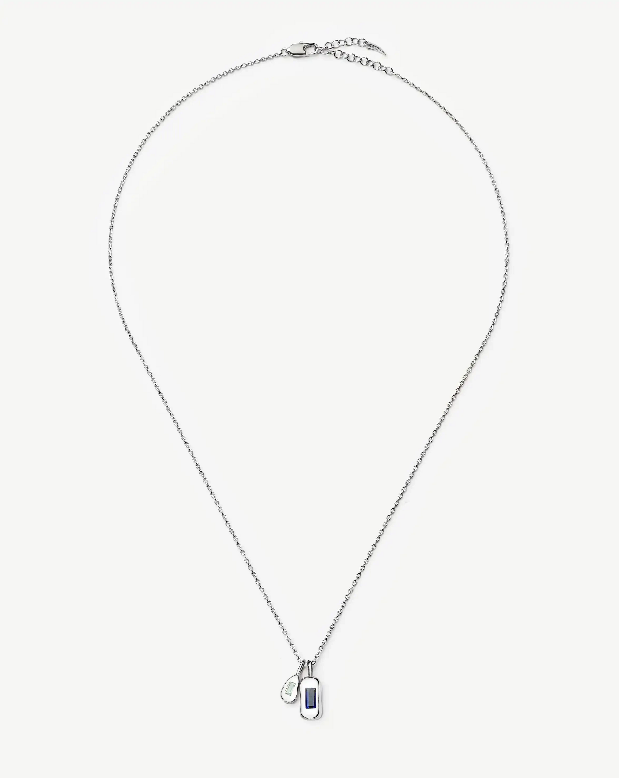 Molten Gemstone Bean Pendant Necklace | Silver Plated/Blue Onyx and Lab Grown Sapphire Necklaces Missoma 