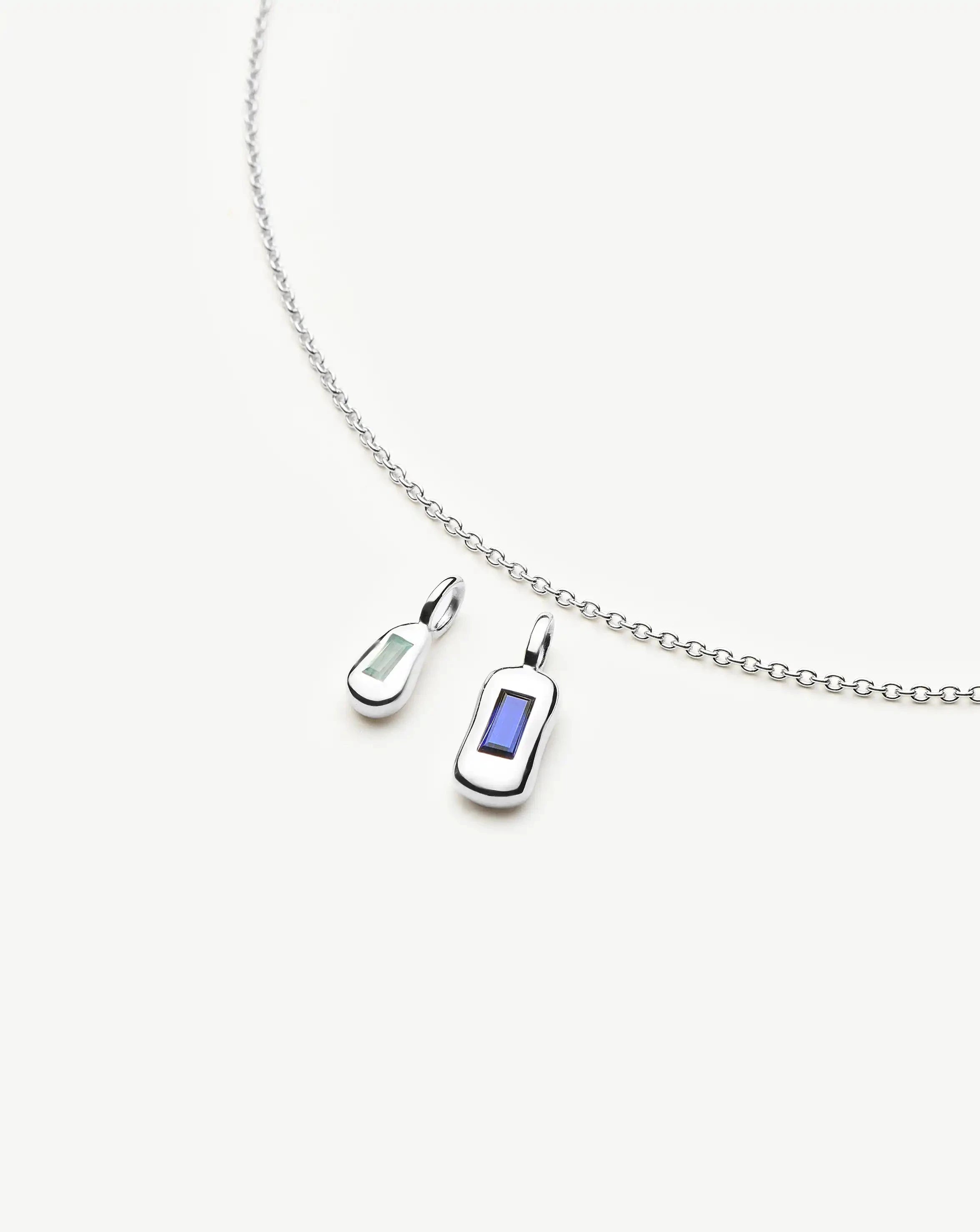 Molten Gemstone Bean Pendant Necklace | Silver Plated/Blue Onyx and Lab Grown Sapphire Necklaces Missoma 
