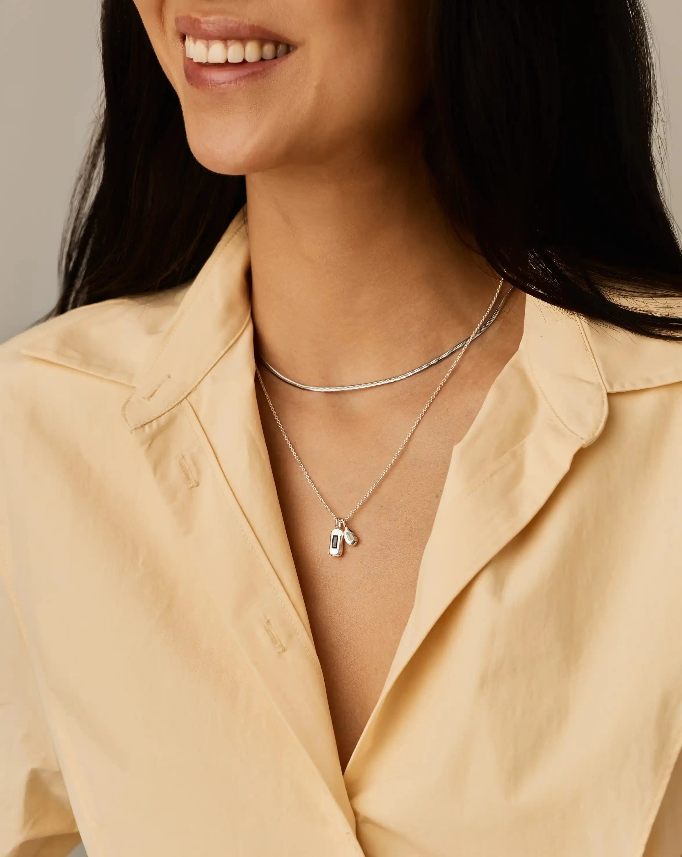 Molten Gemstone Bean Pendant Necklace | Silver Plated/Blue Onyx and Lab Grown Sapphire Necklaces Missoma 