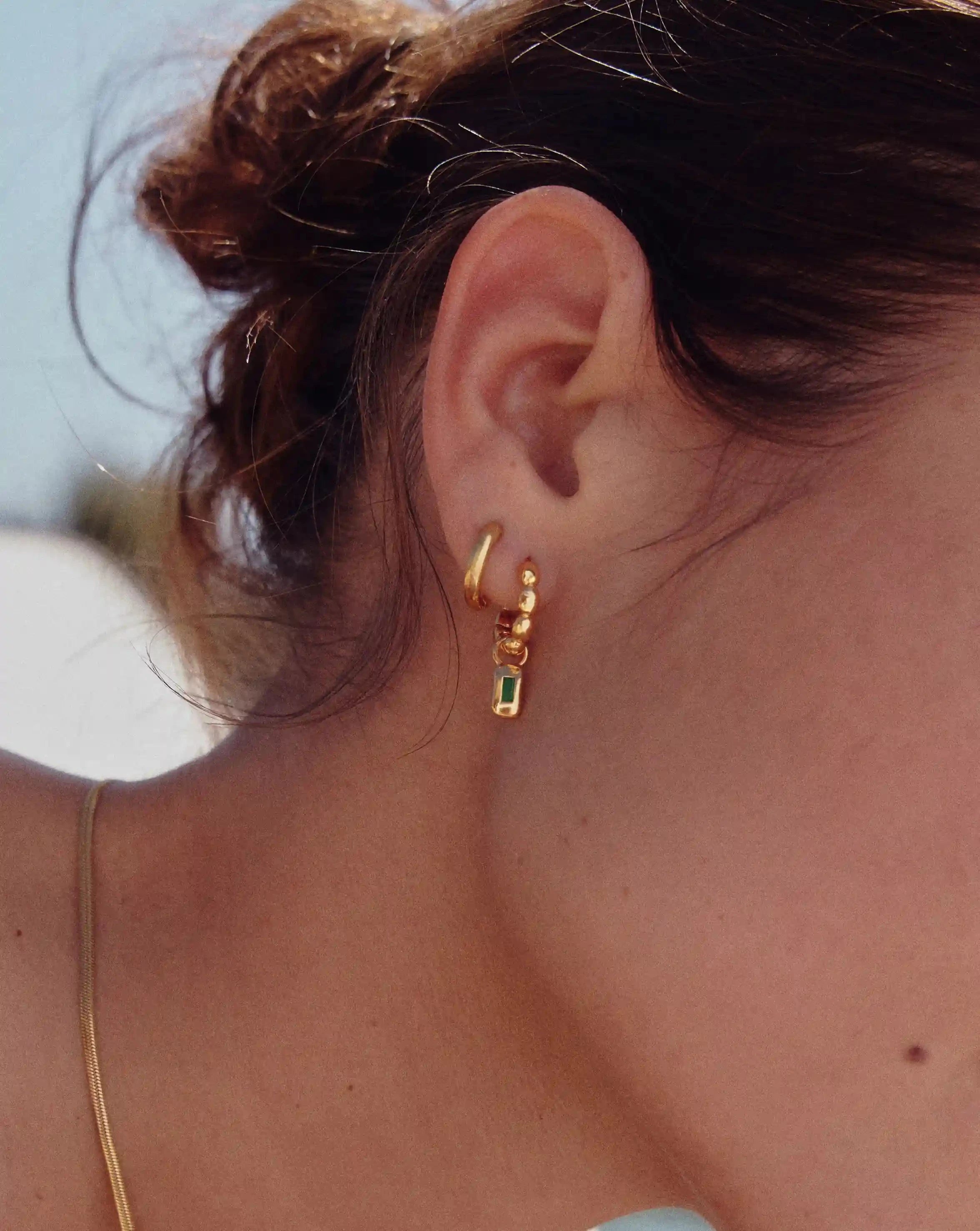 Molten Gemstone Charm Hoop Earrings | 18ct Gold Plated/Green Onyx Earrings Missoma 