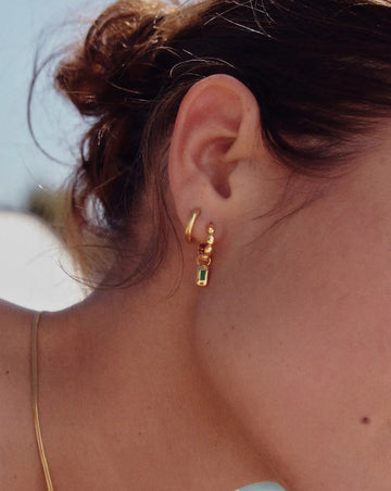 Molten Gemstone Charm Hoop Earrings | 18ct Gold Plated/Green Onyx Earrings Missoma 