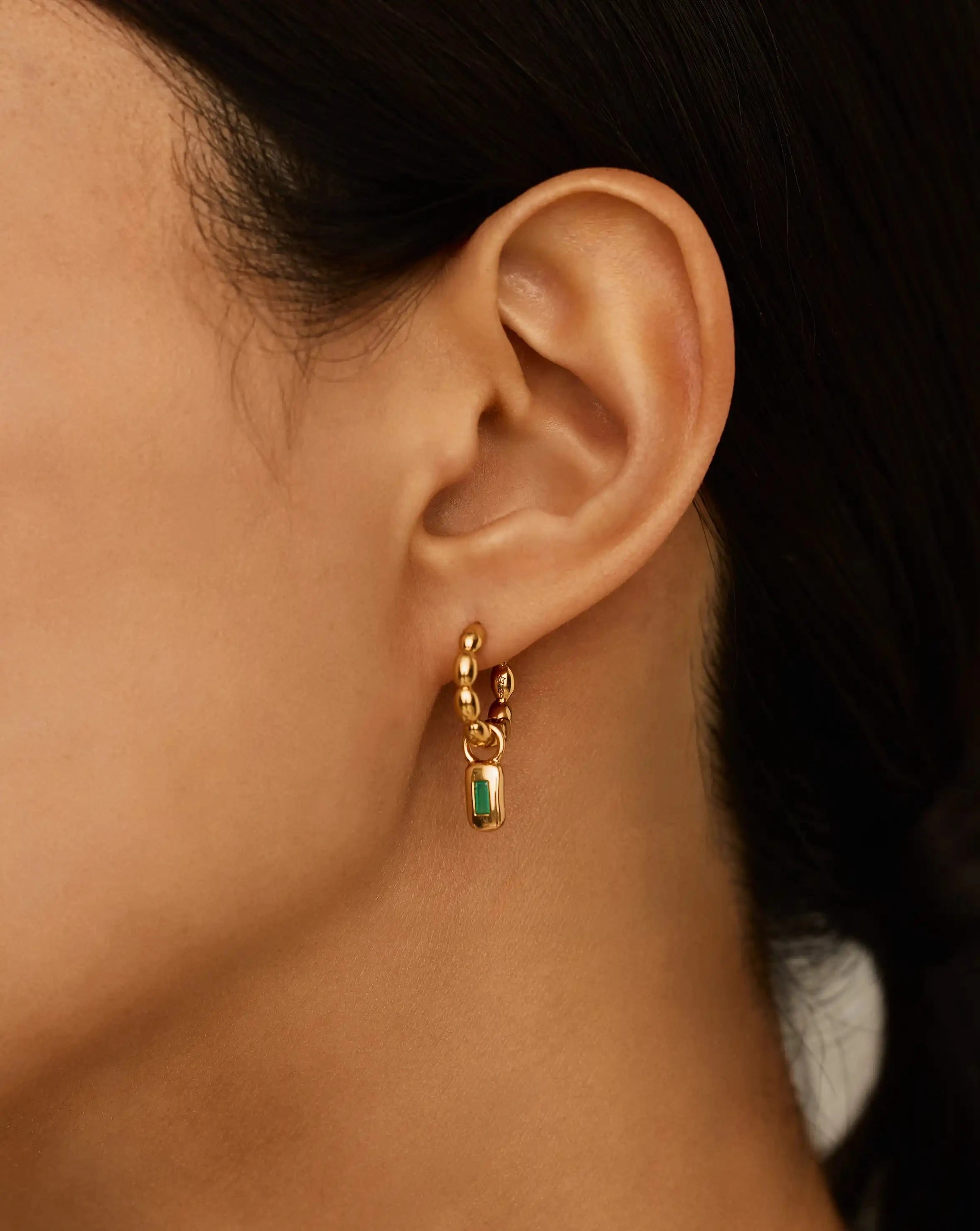 Molten Gemstone Charm Hoop Earrings | 18ct Gold Plated/Green Onyx Earrings Missoma 