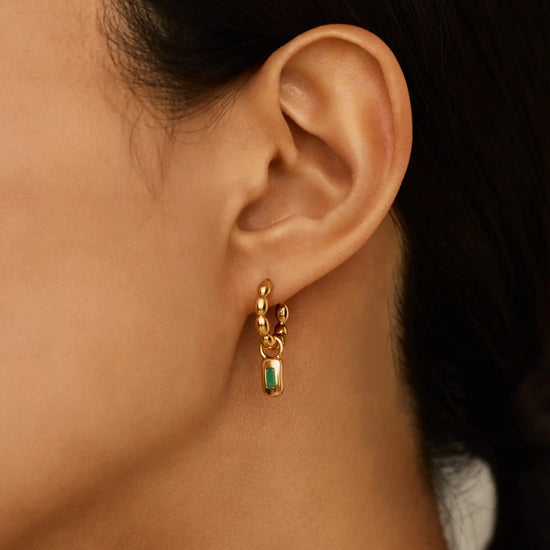 Molten Gemstone Charm Hoop Earrings | 18ct Gold Plated/Green Onyx Earrings Missoma 