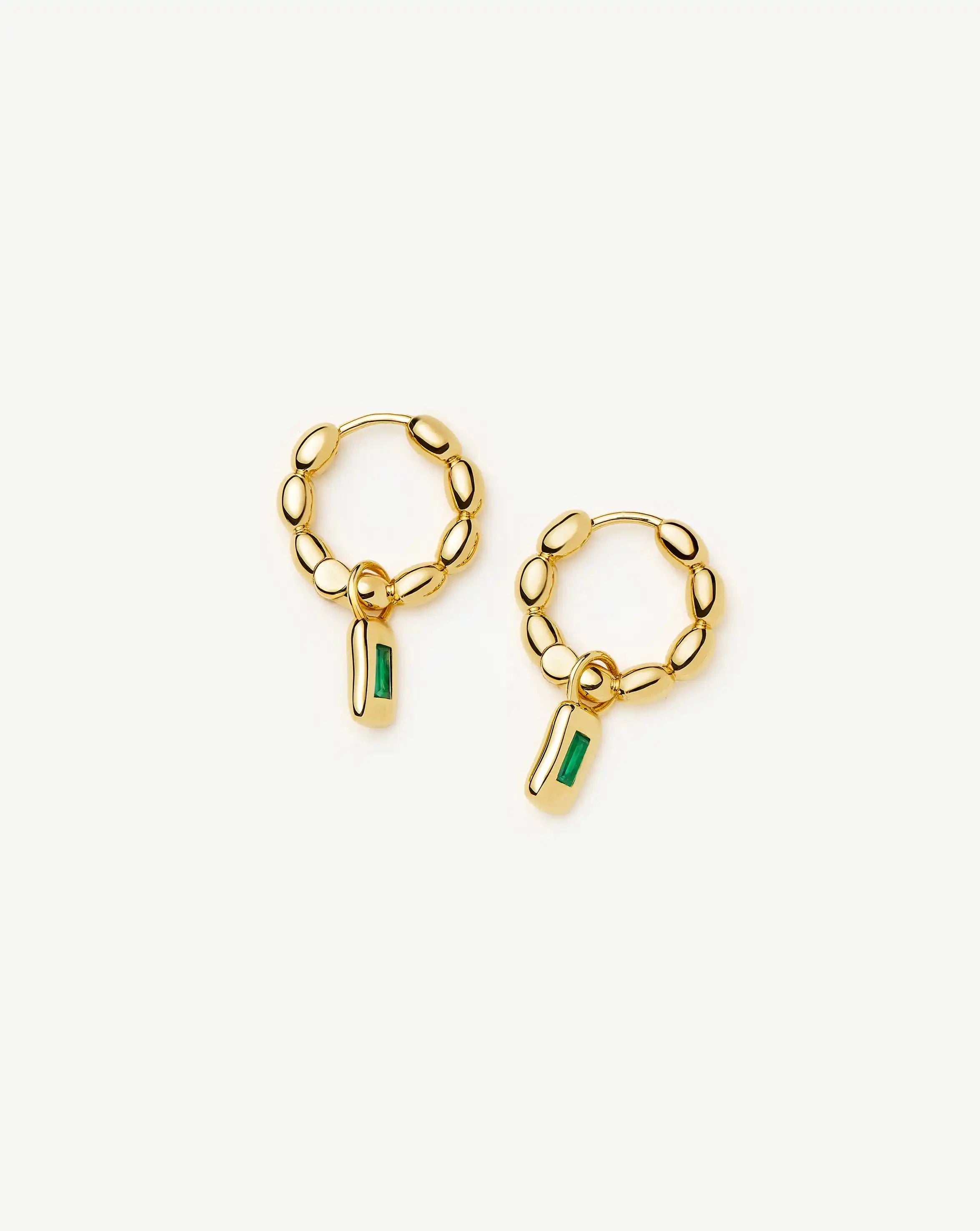 Molten Gemstone Charm Hoop Earrings | 18ct Gold Plated/Green Onyx Earrings Missoma 