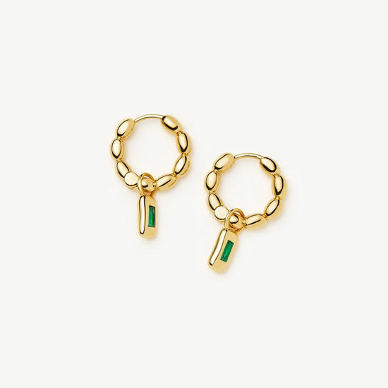 Molten Gemstone Charm Hoop Earrings | 18ct Gold Plated/Green Onyx Earrings Missoma 