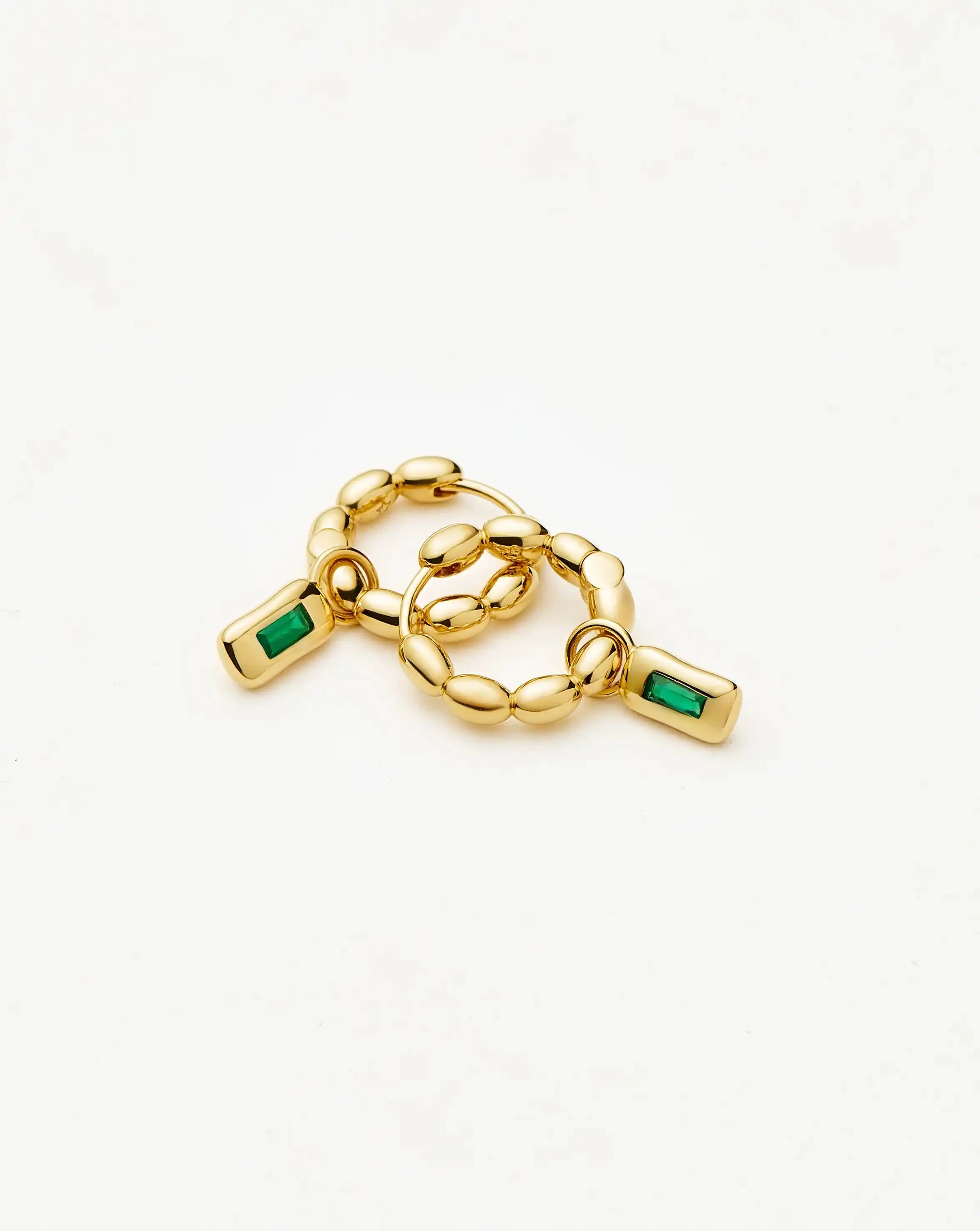 Molten Gemstone Charm Hoop Earrings | 18ct Gold Plated/Green Onyx Earrings Missoma 
