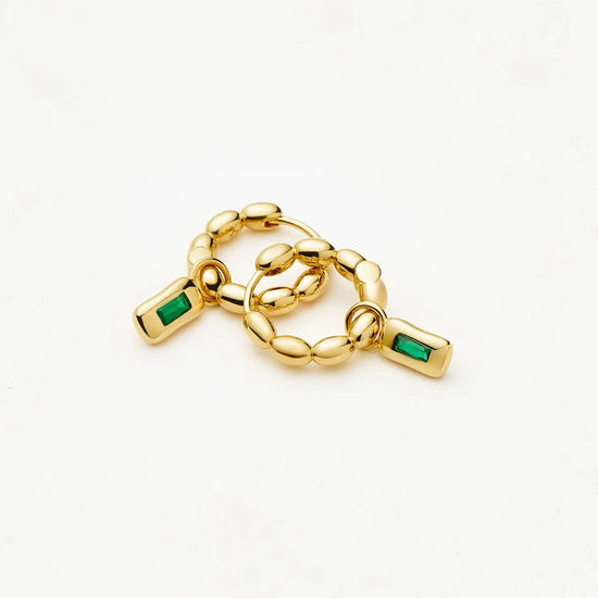 Molten Gemstone Charm Hoop Earrings | 18ct Gold Plated/Green Onyx Earrings Missoma 