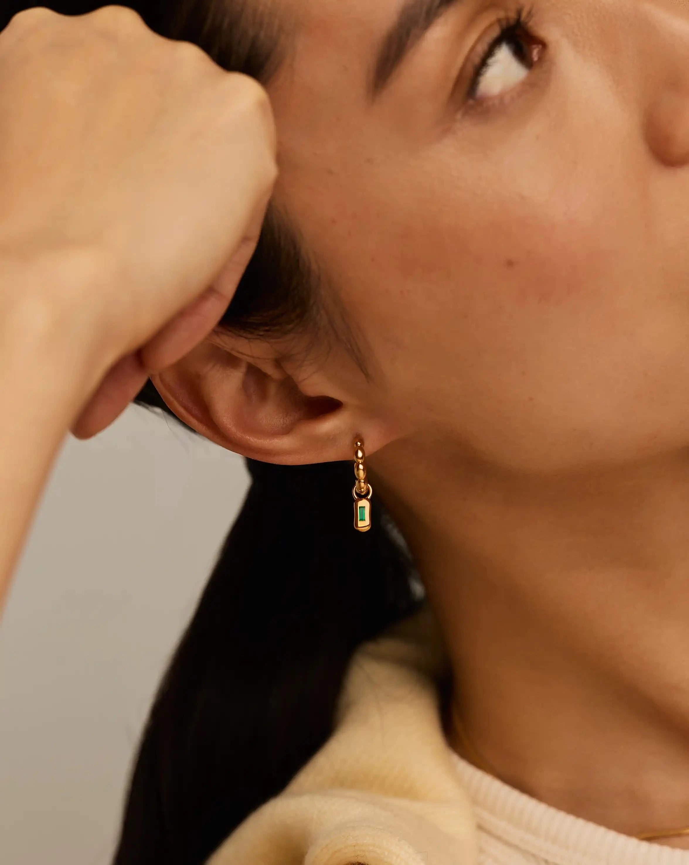 Molten Gemstone Charm Hoop Earrings | 18ct Gold Plated/Green Onyx Earrings Missoma 
