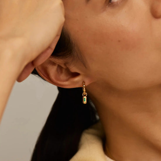 Molten Gemstone Charm Hoop Earrings | 18ct Gold Plated/Green Onyx Earrings Missoma 
