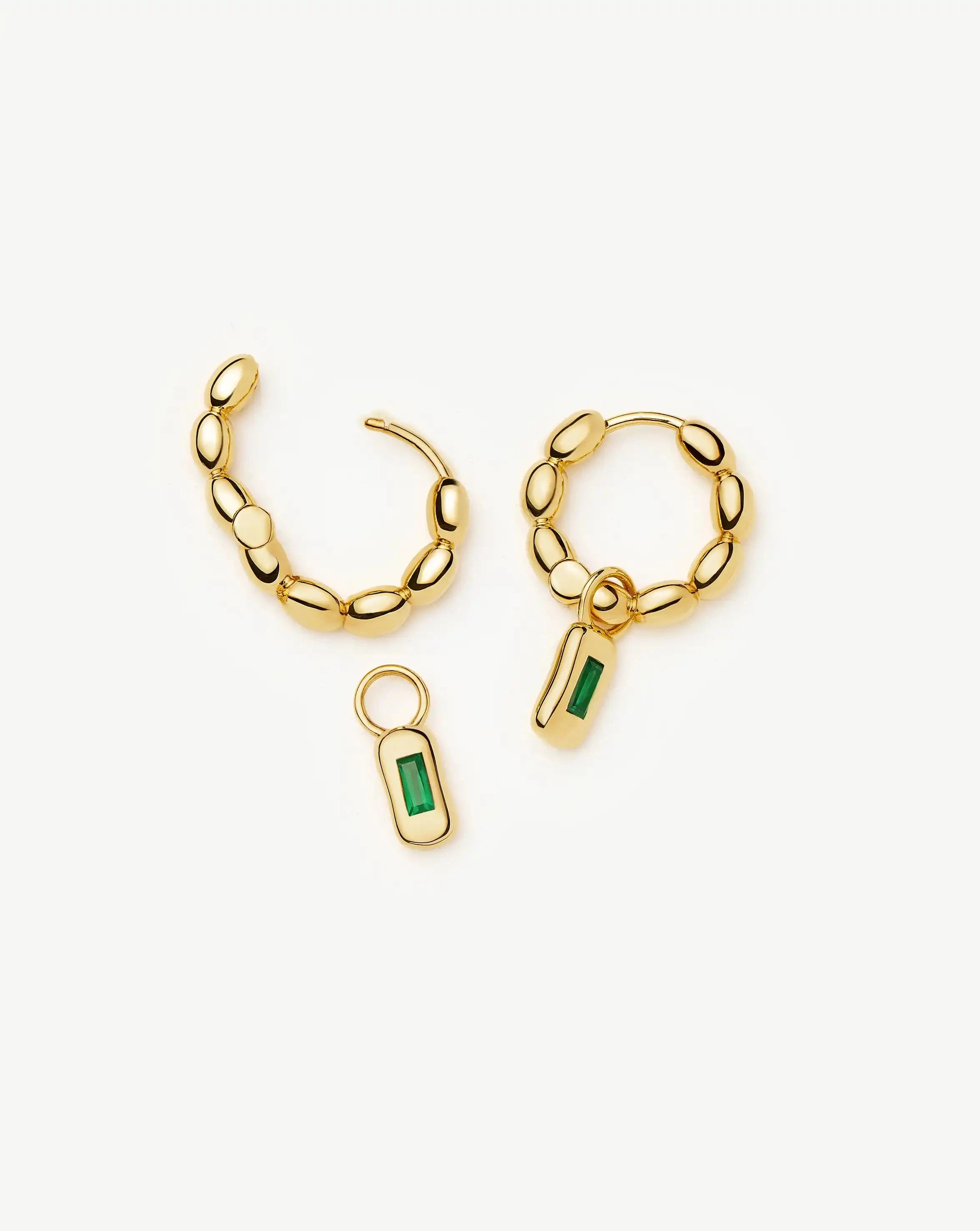 Molten Gemstone Charm Hoop Earrings | 18ct Gold Plated/Green Onyx Earrings Missoma 